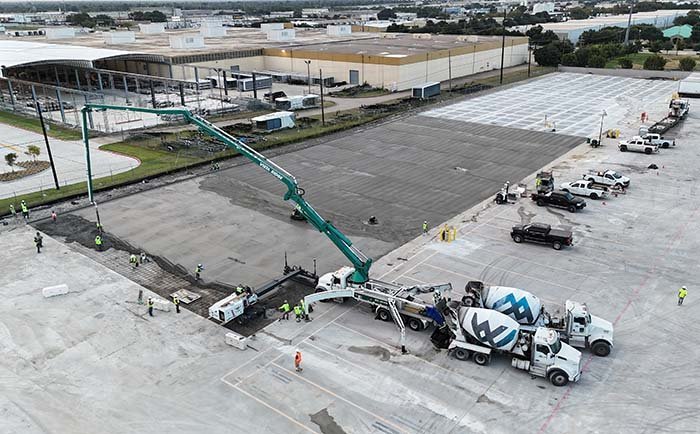 Aerial commercial parking lot pour — TRX Construction